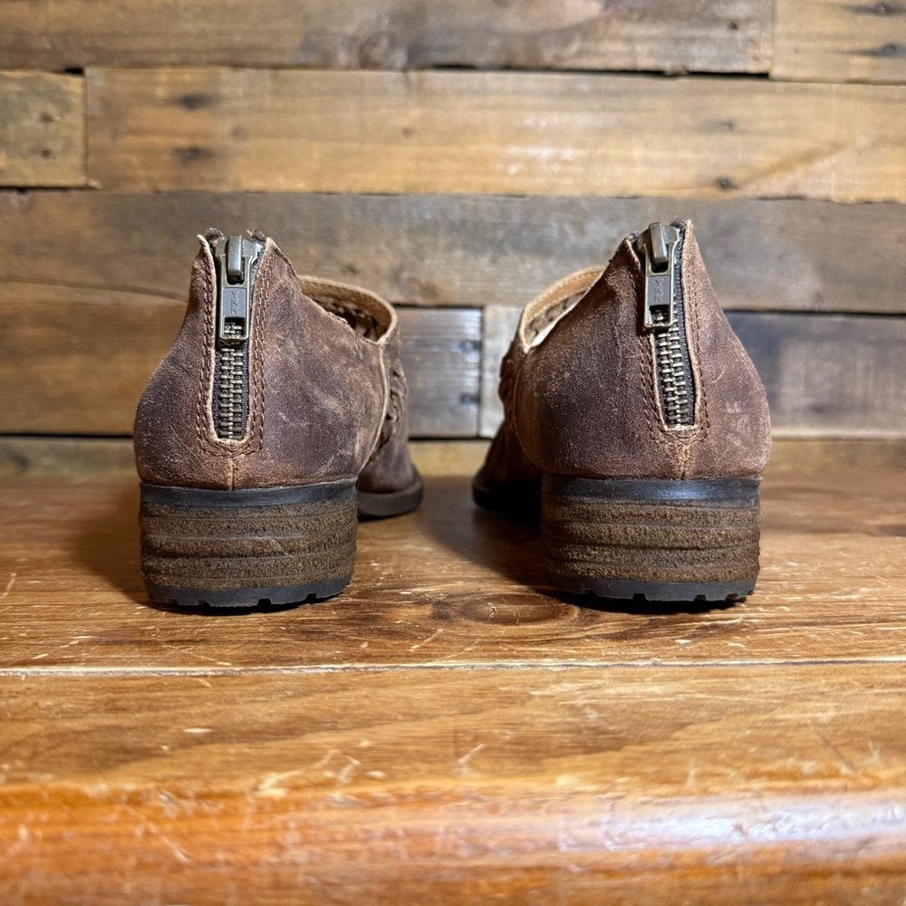 Born Katharina Distressed Brown Suede Ankle Back‎ Zip Booties Womens 10 Leather - Picture 3 of 9